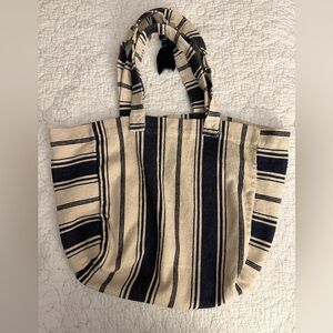 Nalini blue and ivory woven boho tote with snap closure